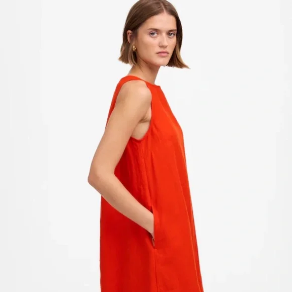 nwt madewell mini shift Sleeveless Red Dress linen bright flame small - Picture 3 of 13